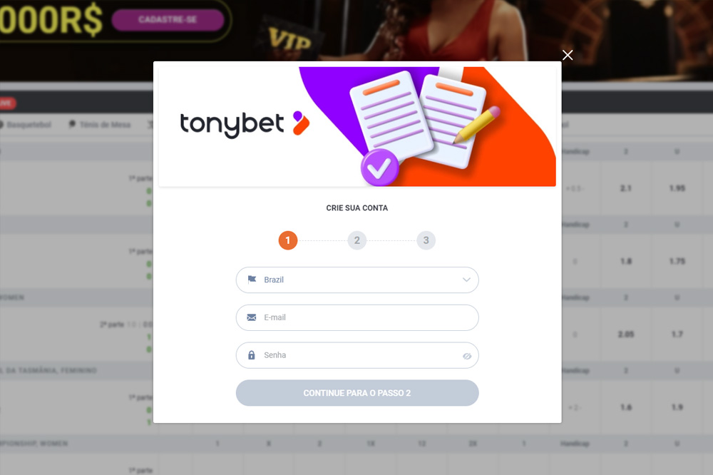 Como Registrar-se no TonyBet (screen 2)